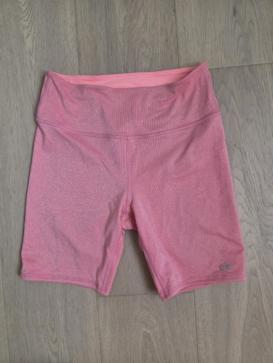 ALO Yoga Pants - ALO Yoga Shimmer Glitter Pink High-Rise Biker Shorts 7" S